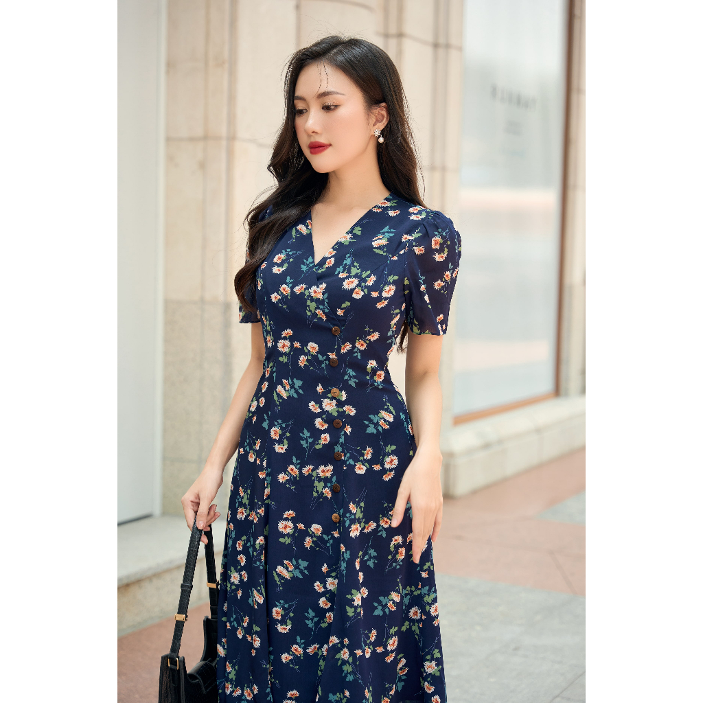 Đầm Hoa Caily The Kat House, vải Chiffon gân nhẹ mát, phù hợp cho các nàng công sở, đi chơi, đi cafe