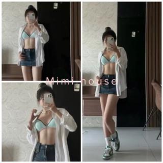 Set đồ lót thun cotton tone xám và xanh - Heart Set - Hàng handmade