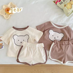 Đồ bộ trai và đồ bộ bé gái cộc tay họa tiết gấu cực đẹp thoáng mát mùa hè QATE912 TB339