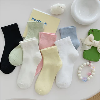 Vớ tất cổ trung trơn màu pastel Hàn Quốc