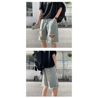 Quần Short Jeans Ống Rộng Xé Rách Năng Động, Quần Bò Lửng Thời Trang Unisex, Đùi Ngắn Style Hàn Quốc - QSJ012