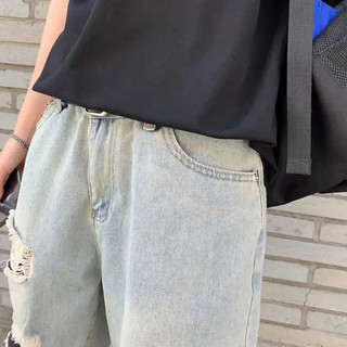 Quần Short Jeans Ống Rộng Xé Rách Năng Động, Quần Bò Lửng Thời Trang Unisex, Đùi Ngắn Style Hàn Quốc - QSJ012