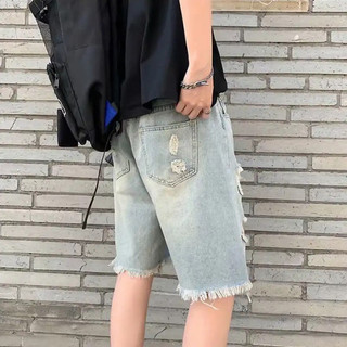 Quần Short Jeans Ống Rộng Xé Rách Năng Động, Quần Bò Lửng Thời Trang Unisex, Đùi Ngắn Style Hàn Quốc - QSJ012