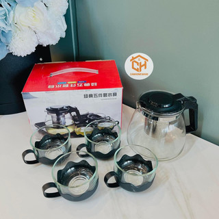Bộ Ấm Pha Trà Thủy Tinh Cam Homeware Có Lõi Lọc Cao Cấp Tặng Kèm 4 Cốc Sang Trọng