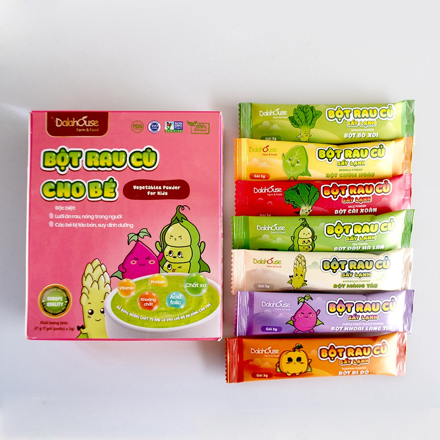Ảnh Bột Rau Củ Dinh Dưỡng Cho Bé Ăn Dặm Nguyên Chất Sấy Lạnh Dalahouse Hộp 21g - 7 gói chia sẵn 1