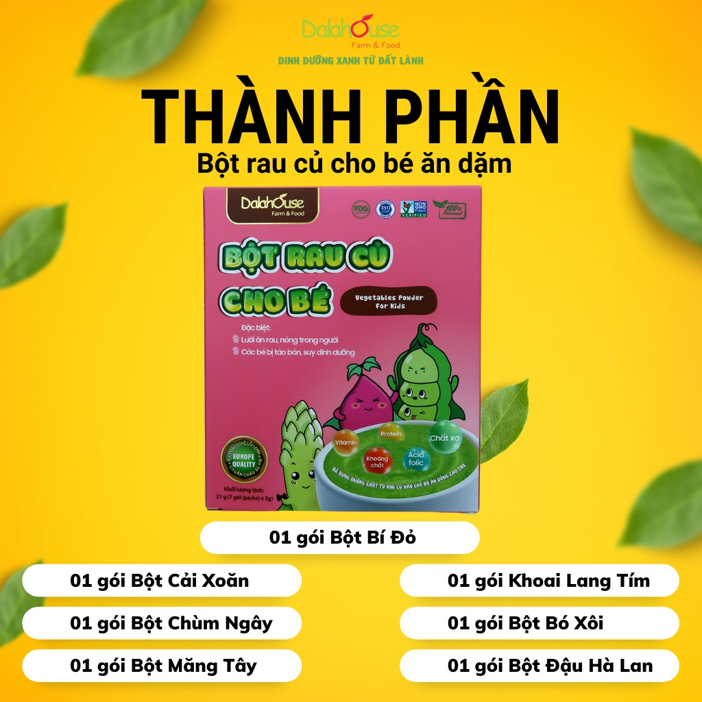 Ảnh Bột Rau Củ Dinh Dưỡng Cho Bé Ăn Dặm Nguyên Chất Sấy Lạnh Dalahouse Hộp 21g - 7 gói chia sẵn 2