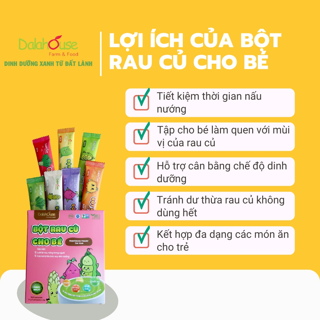 Ảnh Bột Rau Củ Dinh Dưỡng Cho Bé Ăn Dặm Nguyên Chất Sấy Lạnh Dalahouse Hộp 21g - 7 gói chia sẵn 3