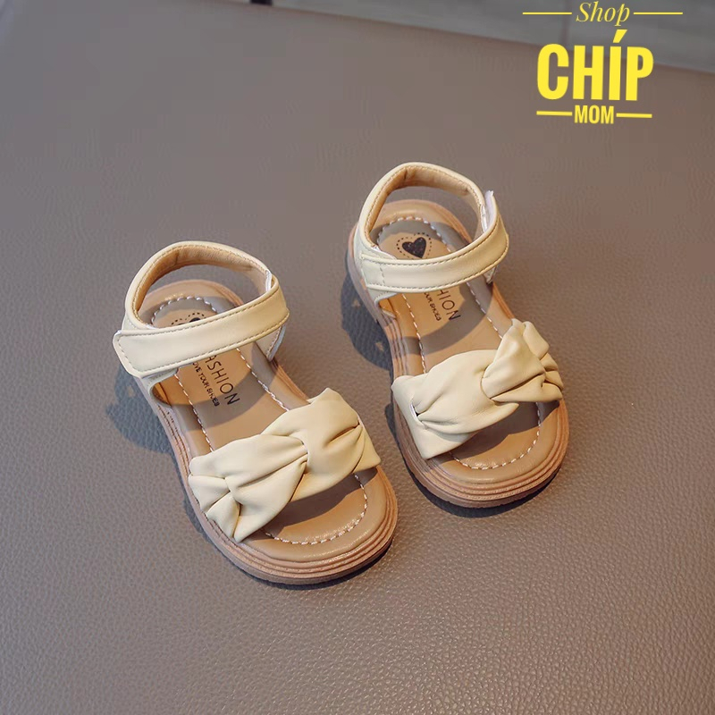 sandal bé gái đép quai hậu cho bé đi học da PU quai ngang nhún điệu công chúa đế chống trượt QCCC full hộp D37