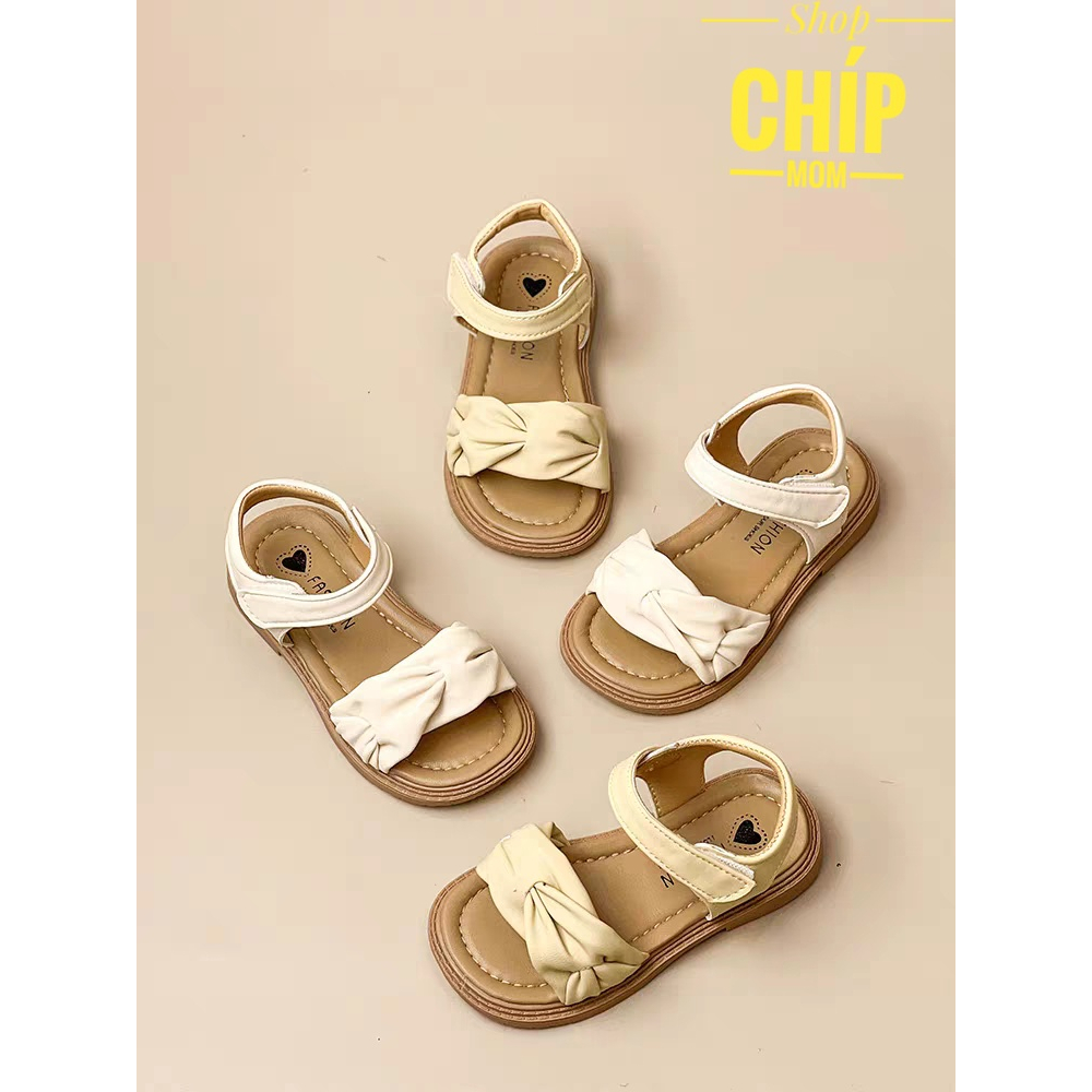 sandal bé gái đép quai hậu cho bé đi học da PU quai ngang nhún điệu công chúa đế chống trượt QCCC full hộp D37