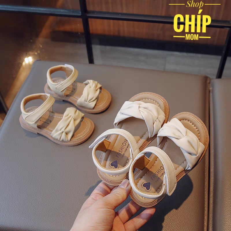 sandal bé gái đép quai hậu cho bé đi học da PU quai ngang nhún điệu công chúa đế chống trượt QCCC full hộp D37
