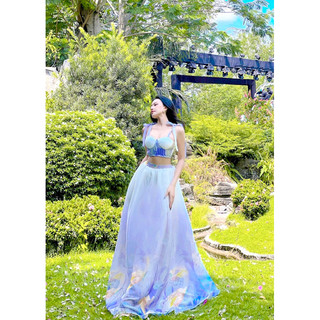 Sét maxi áo crop chân váy công tím - HÌNH CHỤP THẬT 100%