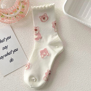 TẤT CỔ CAO HÀN QUỐC GẤU MÀU PASTEL-SET 10 ĐÔI KÈM TÚI ZIP