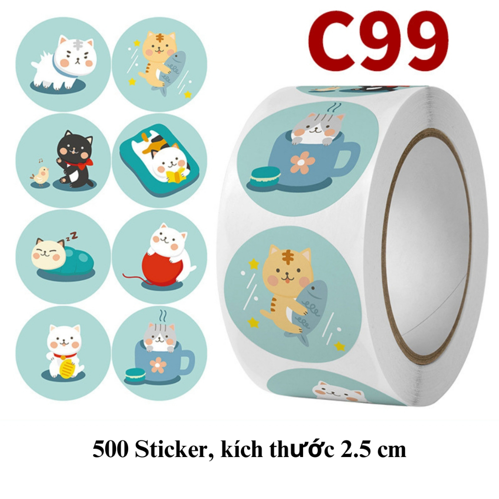 Cuộn 500 Sticker Hình Dán Kích Thước 2.5 cm, Hình Dán Trang Trí Sổ Tay ...