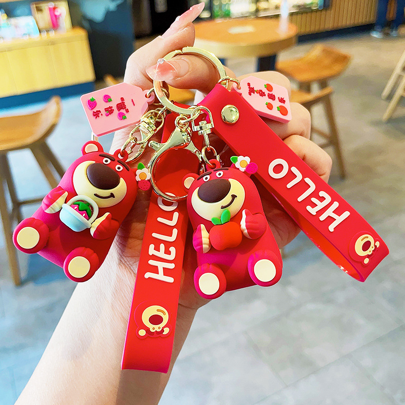 Móc chìa khóa gấu dâu hồng lotso dễ thương phong cách hàn quốc