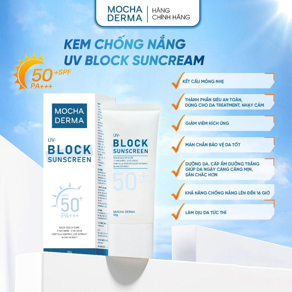 Ảnh Kem Chống Nắng Mocha Derma SPF 50 PA+, Nâng Tone, Phục Hồi, Bảo Vệ Da Khỏi Tia UVA Và UVB 50g 4