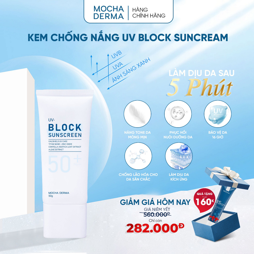 Ảnh Kem Chống Nắng Mocha Derma SPF 50 PA+, Nâng Tone, Phục Hồi, Bảo Vệ Da Khỏi Tia UVA Và UVB 50g 1