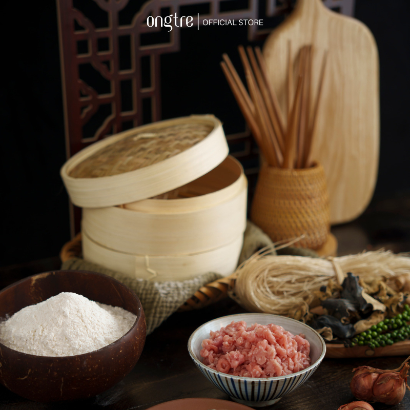 Ảnh Xửng hấp tre bao gồm thân và nắp chính hãng ONGTRE dùng cho bánh bao, há cảo, các món hấp (DIMSUM,TOPWARE) 2