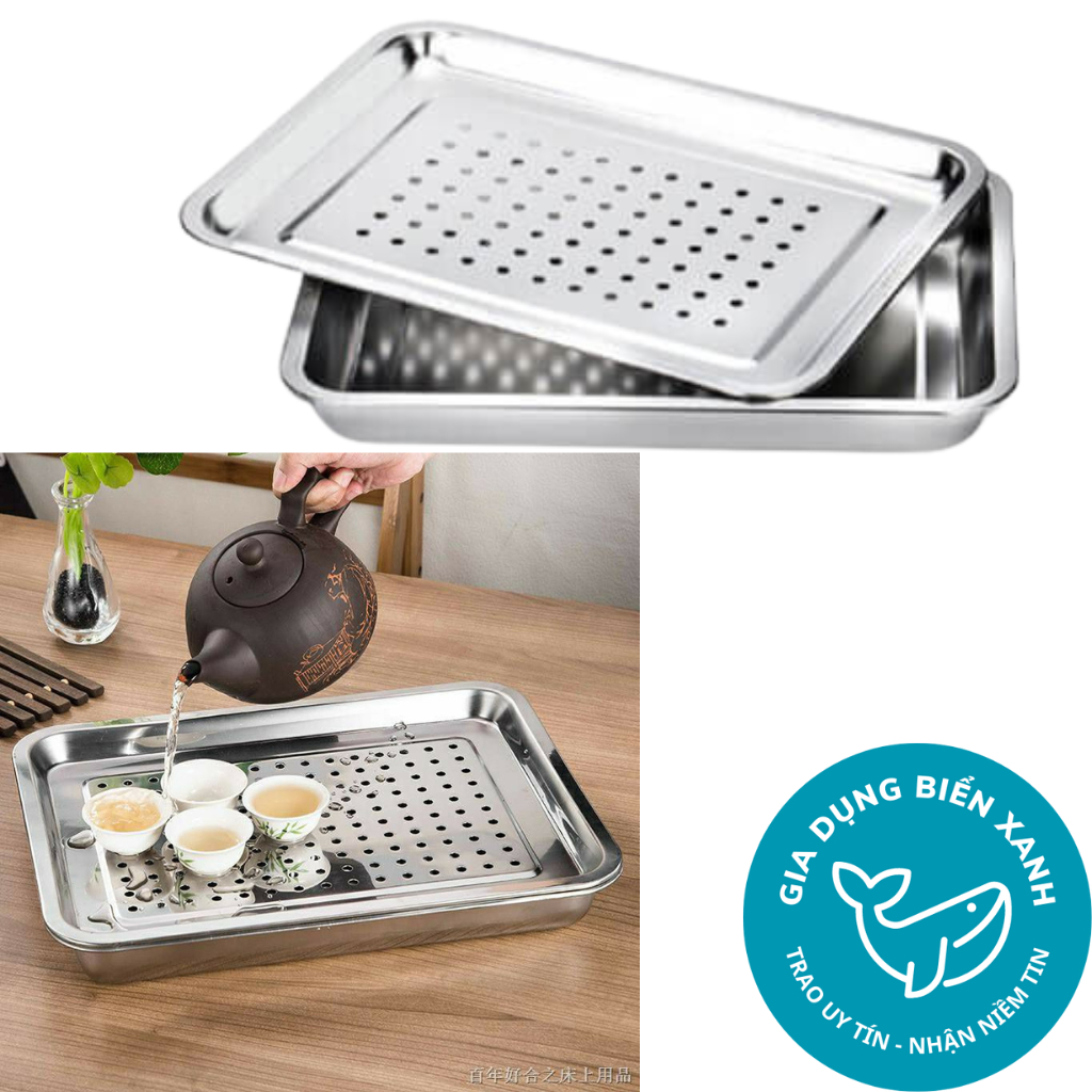 Khay trà inox size 31cm x 21cm - Khay up ly inox | Shopee Việt Nam