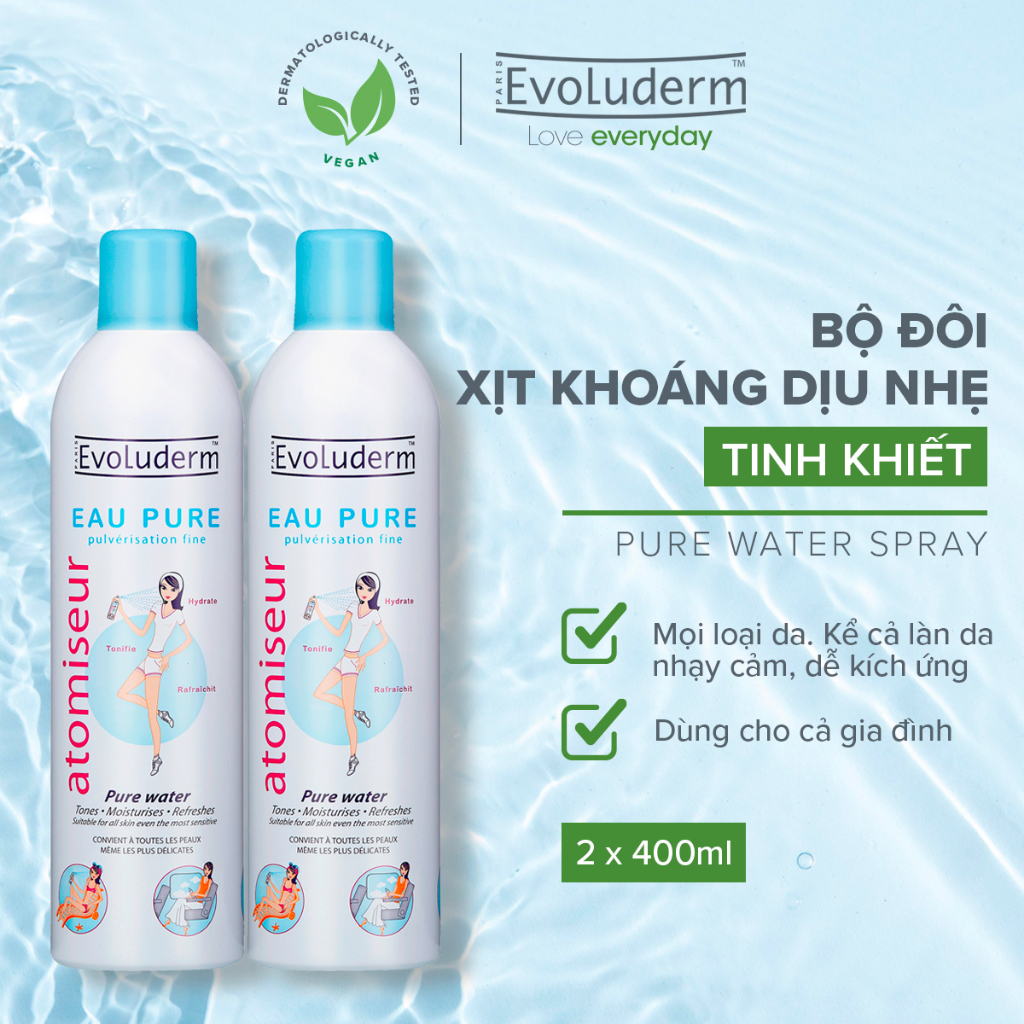 Ảnh Bộ 2 Xịt khoáng dưỡng da cấp ẩm Evoluderm Atomiseur Eau Pure 400ml/chai 4