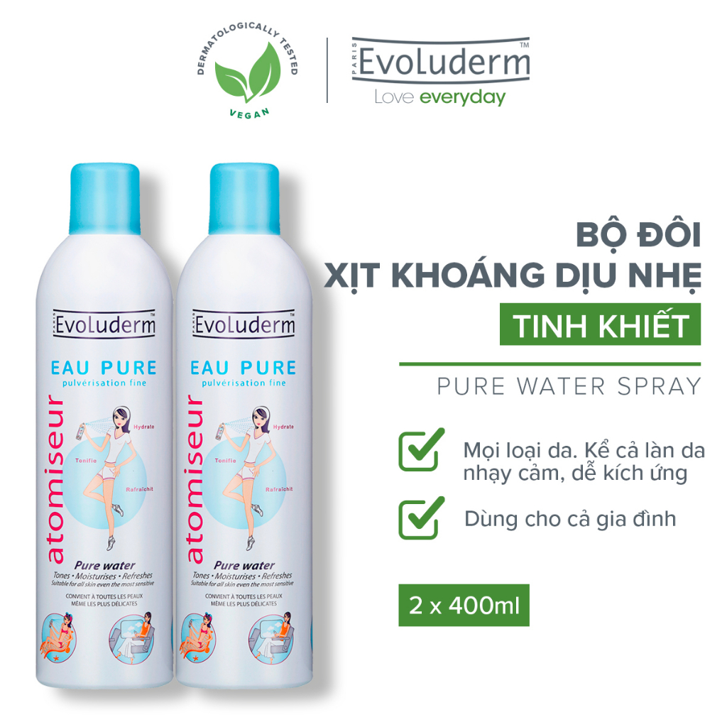 Ảnh Bộ 2 Xịt khoáng dưỡng da cấp ẩm Evoluderm Atomiseur Eau Pure 400ml/chai 2