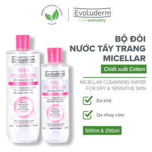 Bộ 2 nước tẩy trang Evoluderm dành cho da khô và nhạy cảm 250ml-500ml