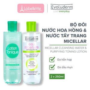 Bộ nước tẩy trang và nước hoa hồng Evoluderm dành cho da hỗn hợp 250ml