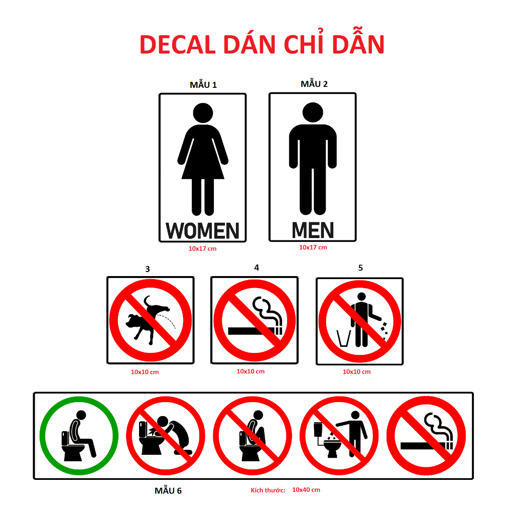 Sticker biểu tượng cấm đổ rác, cấm hút thuốc, vệ sinh nam nữ - hỗ trợ ...