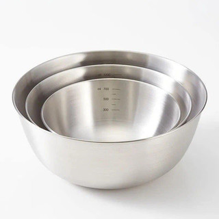 Set 3 thau inox đựng đồ ăn cao cấp - Bát inox trộn đồ có vạch chia nước tiện dụng bền bỉ OKAMAS
