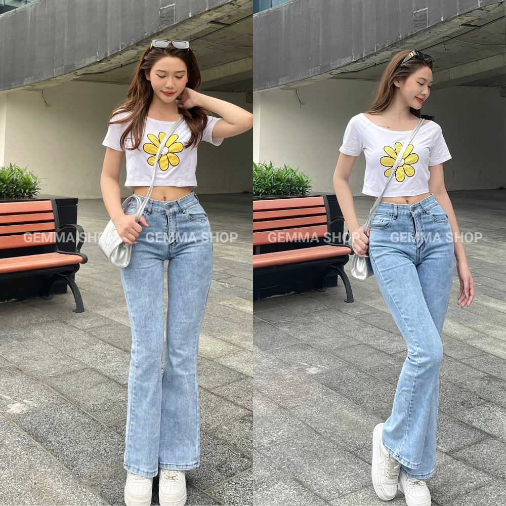 Quần jean nữ Gemma ống loe lưng cao, quần skinny jean nữ ôm dáng vải co dãn