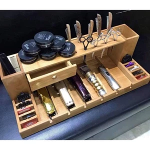 khay gỗ đựng tông đơ 6 ngăn 2 hố có ngăn kéo