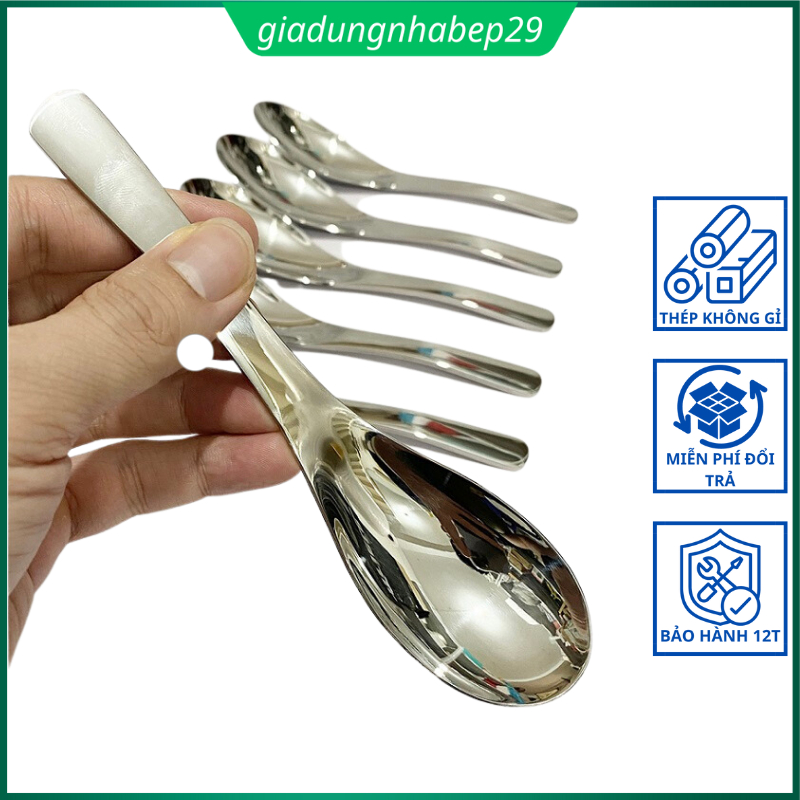 Muỗng inox, thìa phở, thép không gỉ, lòng thìa lõm, cán dày sáng bóng ...