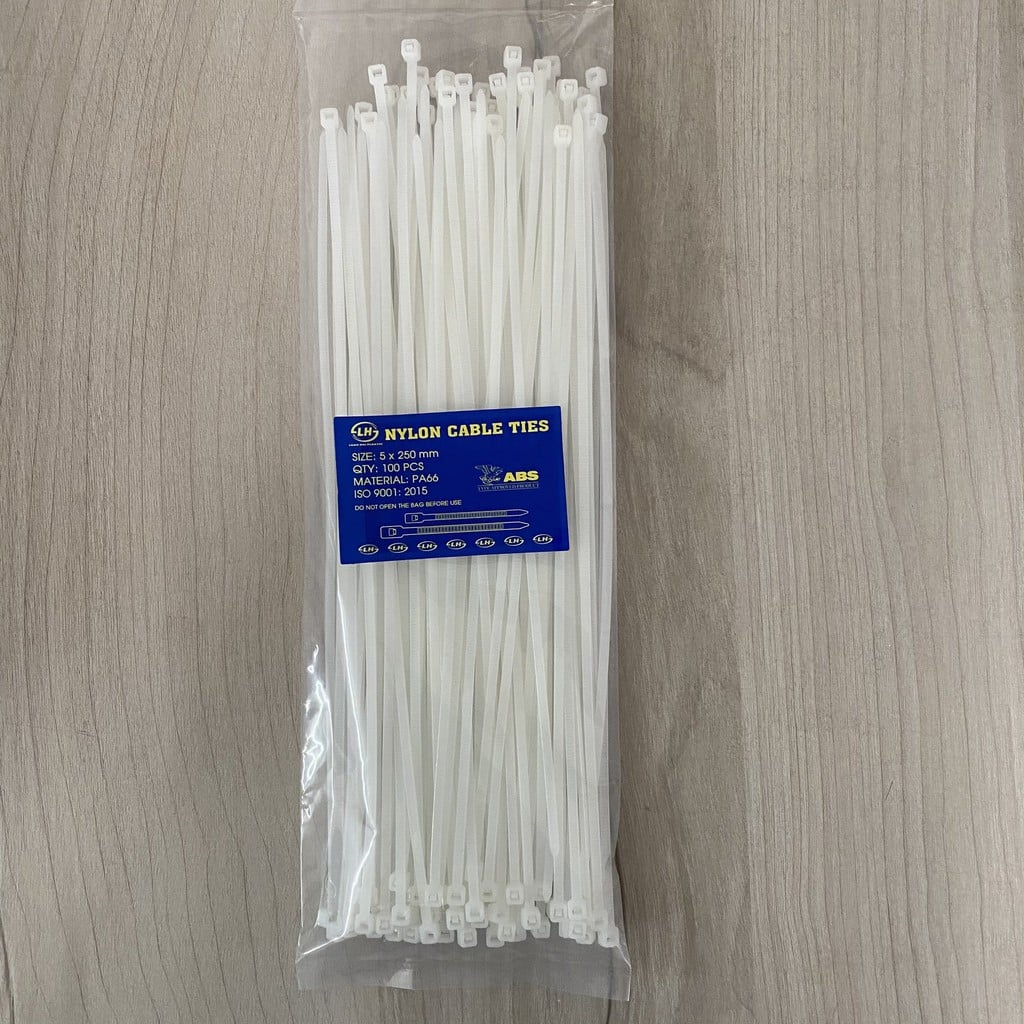 Dây Rút Dây Thít Nhựa 5x250mm BẢN LỚN Trắng, Đen 100 sợi/1 bịch ...