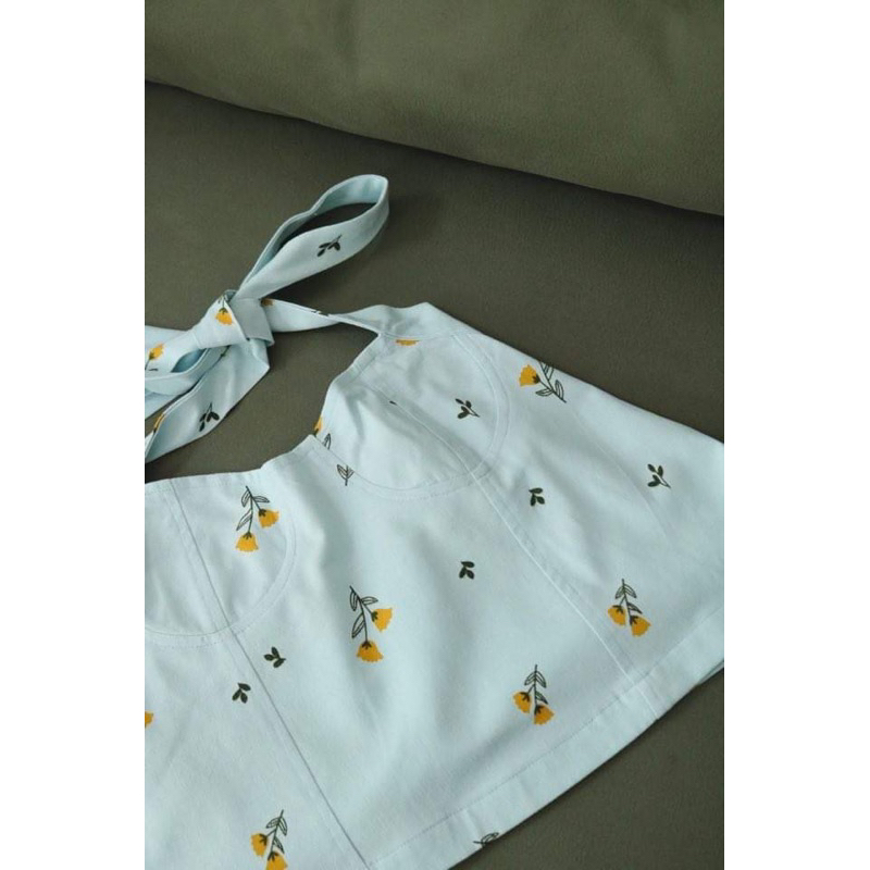 Áo DamiTop linen bột nền xanh hoa vàng | Shopee Việt Nam