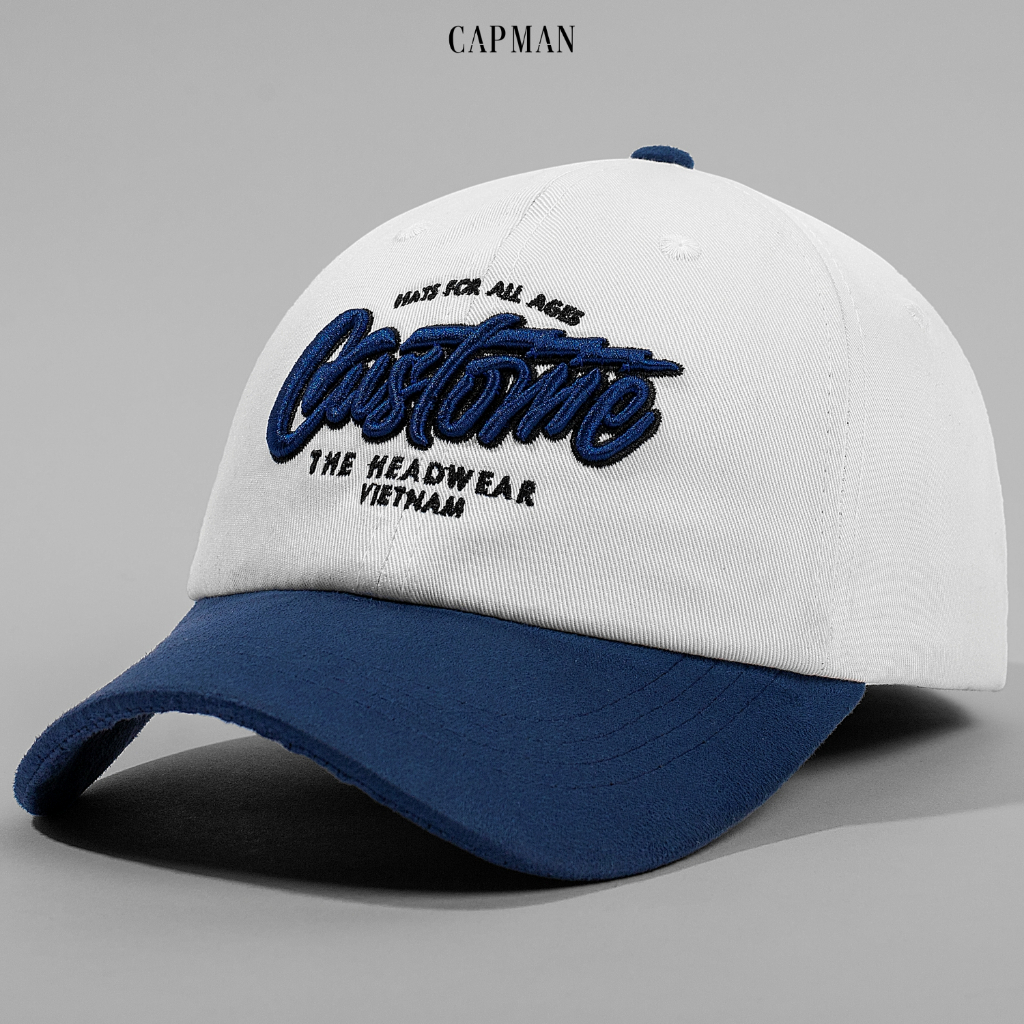 Mũ lưỡi trai màu trắng xanh CAPMAN logo thêu custome CM86