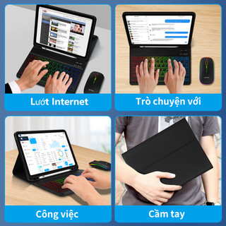 Bàn phím GOOJODOQ và chuột Bluetooth không dây có đèn nền với đèn LED cho máy tính bảng iPad Máy tính bảng Android