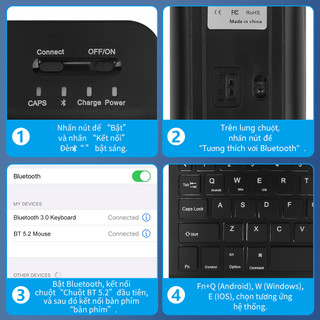 Bàn phím GOOJODOQ và chuột Bluetooth không dây có đèn nền với đèn LED cho máy tính bảng iPad Máy tính bảng Android