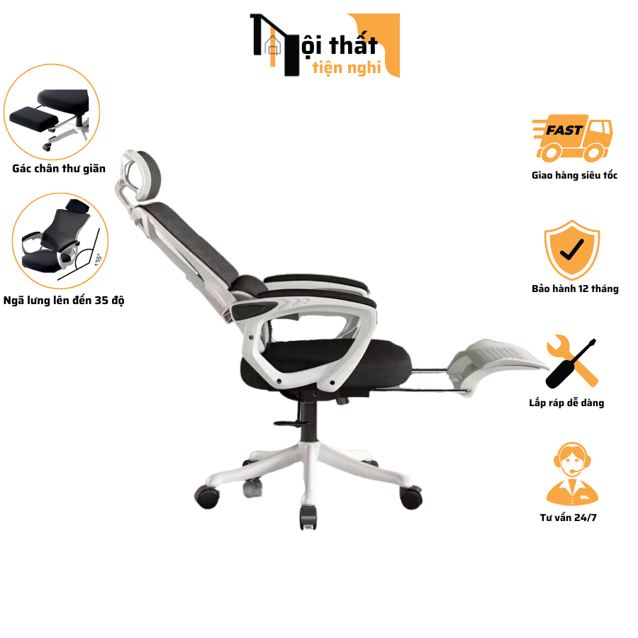 Ghế Xoay Văn Phòng Lưng Lưới Tản Nhiệt Cao Cấp TMS08 Có Ngả Lưng Gác ...