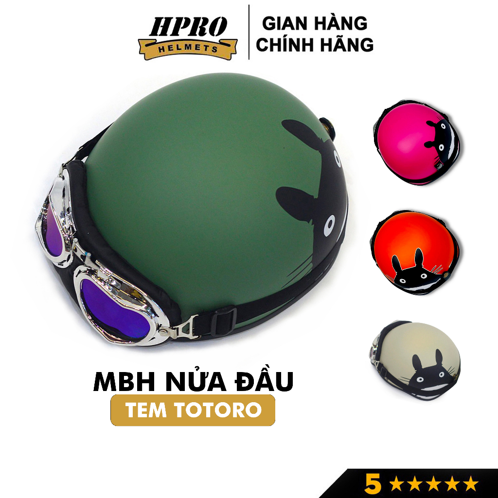 Ảnh Mũ bảo hiểm xe máy Hpro Helmet thời trang, họa tiết Mèo Totoro cute, kiểu dáng nửa đầu 1/2 Freesize (55-59cm) 1