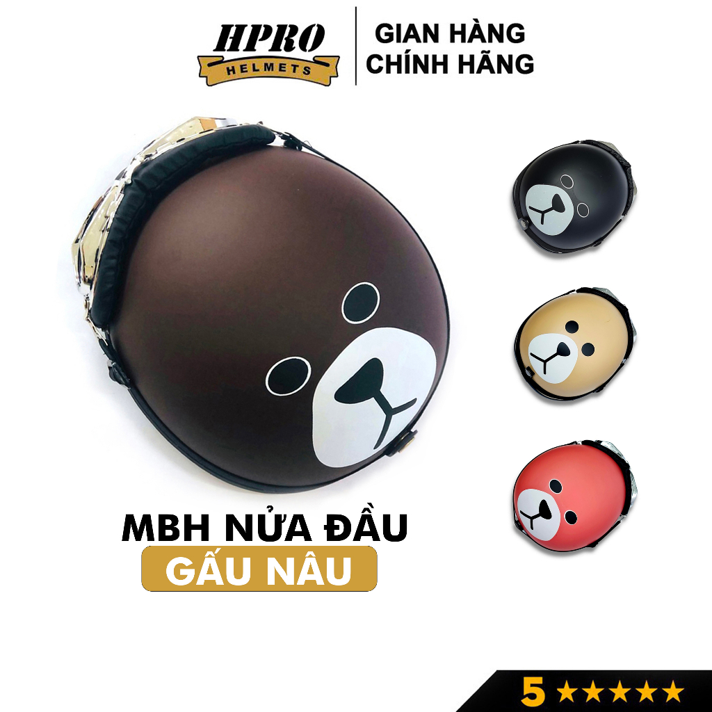 Ảnh Nón bảo hiểm nửa đầu Hpro helmet tem Gấu Nâu, mũ 1/2 freesize (55-59cm) nam nữ, kèm kính UV, kính phi công 1