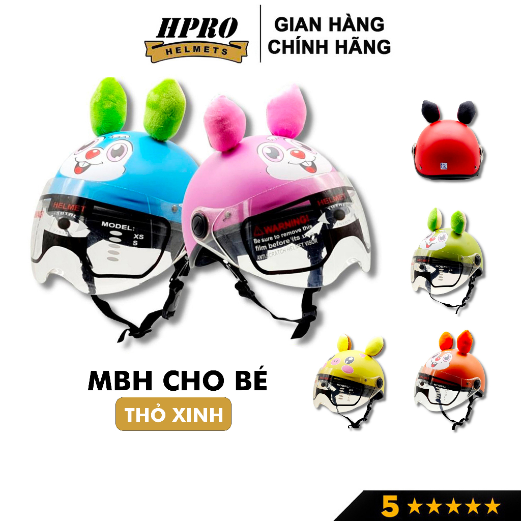 Ảnh Mũ bảo hiểm trẻ em có kính Hpro helmet, họa tiết cute đáng yêu, có tai ngộ nghĩnh, cho bé từ 3-8 tuổi 1