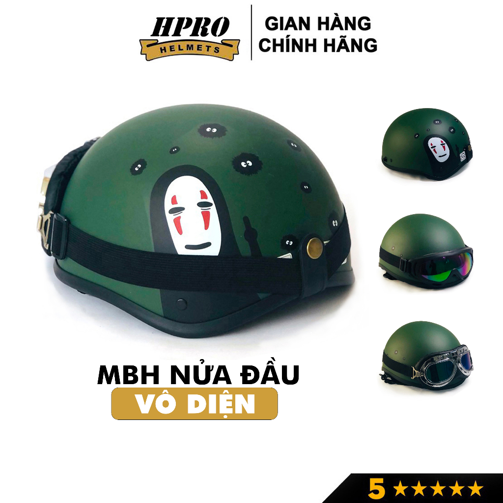 Ảnh Nón bảo hiểm nửa đầu Hpro Helmet, xốp ép nhiệt, mũ thời trang 1/2 Freesize (55-59cm) tem hình Vô Diện, kèm kín 1