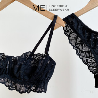 Bộ đồ lót ren ROSA đen áo ngực quả ngang có gọng không đệm mút gợi cảm mát mẻ mùa hè Melingerie & Sleepwear