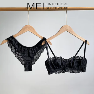 Bộ đồ lót ren ROSA đen áo ngực quả ngang có gọng không đệm mút gợi cảm mát mẻ mùa hè Melingerie & Sleepwear
