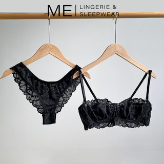 Bộ đồ lót ren ROSA đen áo ngực quả ngang có gọng không đệm mút gợi cảm mát mẻ mùa hè Melingerie & Sleepwear