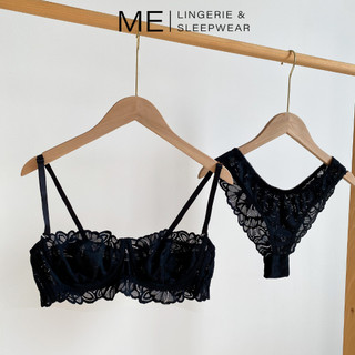 Bộ đồ lót ren ROSA đen áo ngực quả ngang có gọng không đệm mút gợi cảm mát mẻ mùa hè Melingerie & Sleepwear