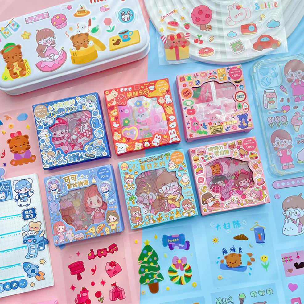 Hộp sticker 100 tấm cắt sẵn trang trí đồ dùng học tập | Shopee Việt Nam