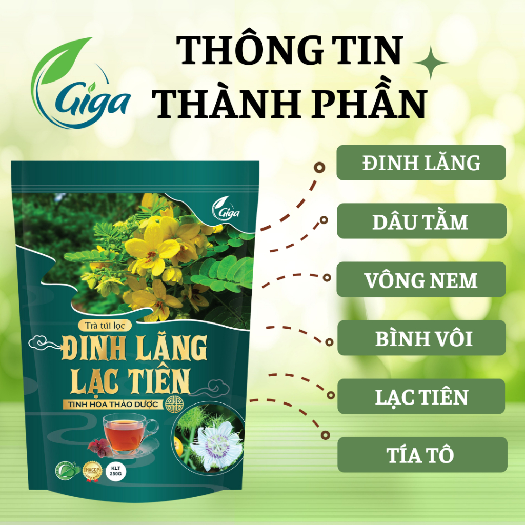 Trà Ngủ Ngon Đinh Lăng Lạc Tiên GIGA - hỗ trợ nâng cao chất lượng giấc ngủ, giảm căng thẳng mệt mỏi ( Túi 250g)