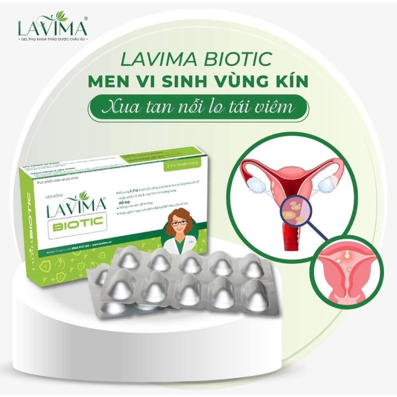 (HOẢ TỐC) Viên uống phụ khoa men vi sinh vùng kín LAVIMA BIOTIC ( hộp 20 viên)