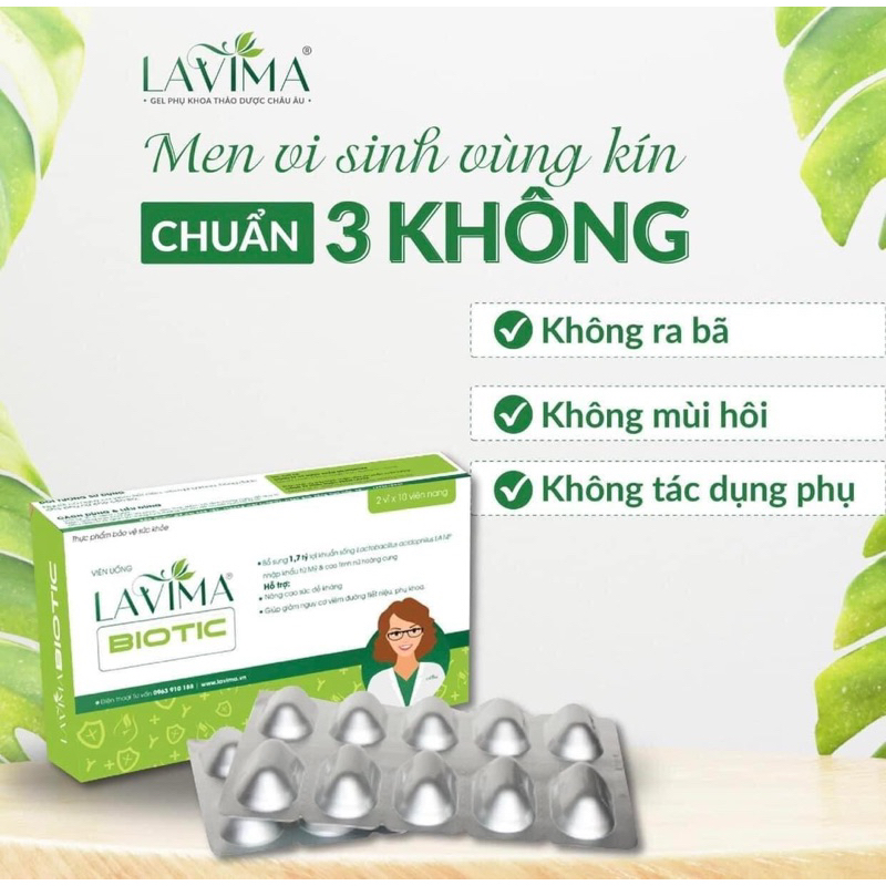 (HOẢ TỐC) Viên uống phụ khoa men vi sinh vùng kín LAVIMA BIOTIC ( hộp 20 viên)