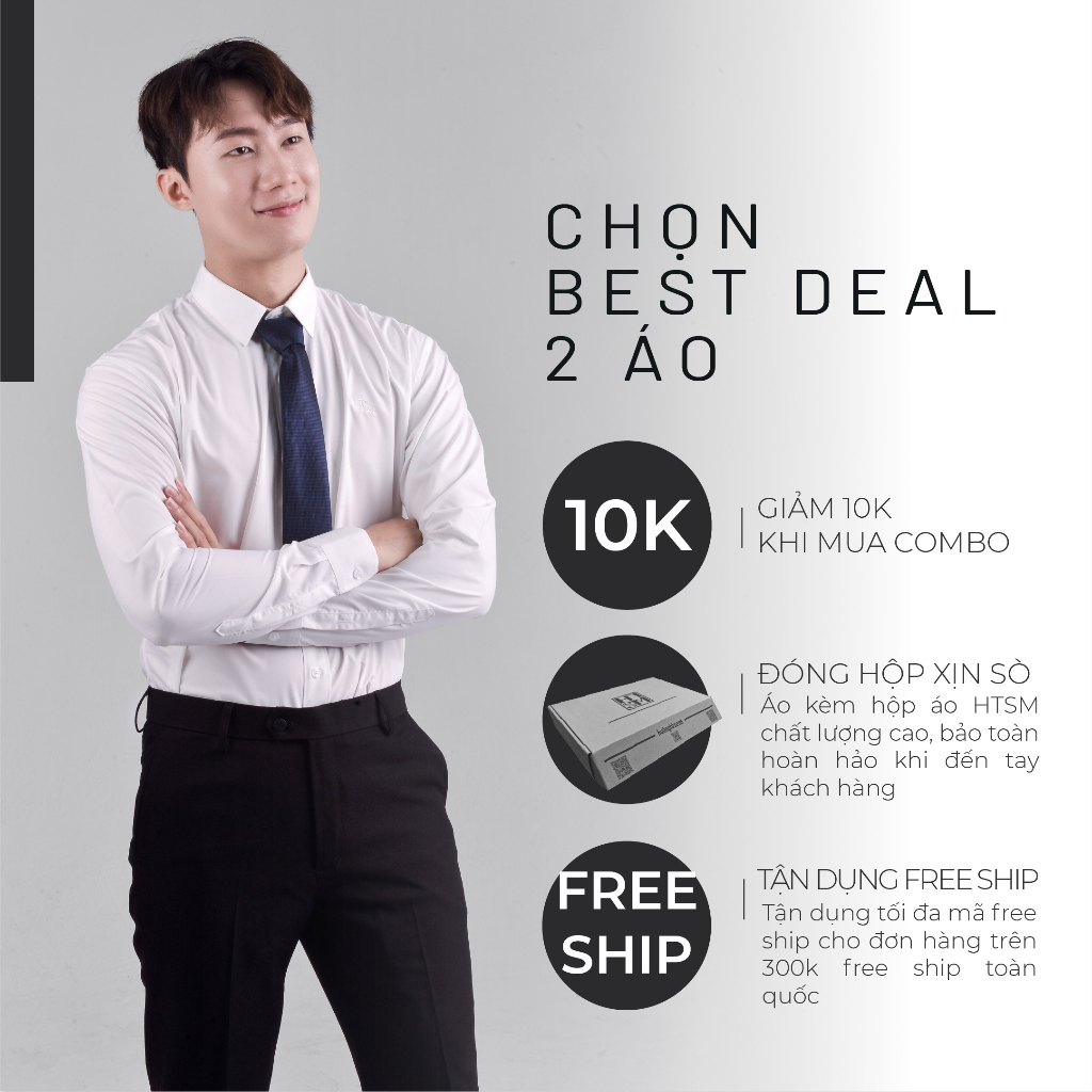 Áo sơ mi nam dài tay HTSM Prime dáng công sở, vải trơn, suôn